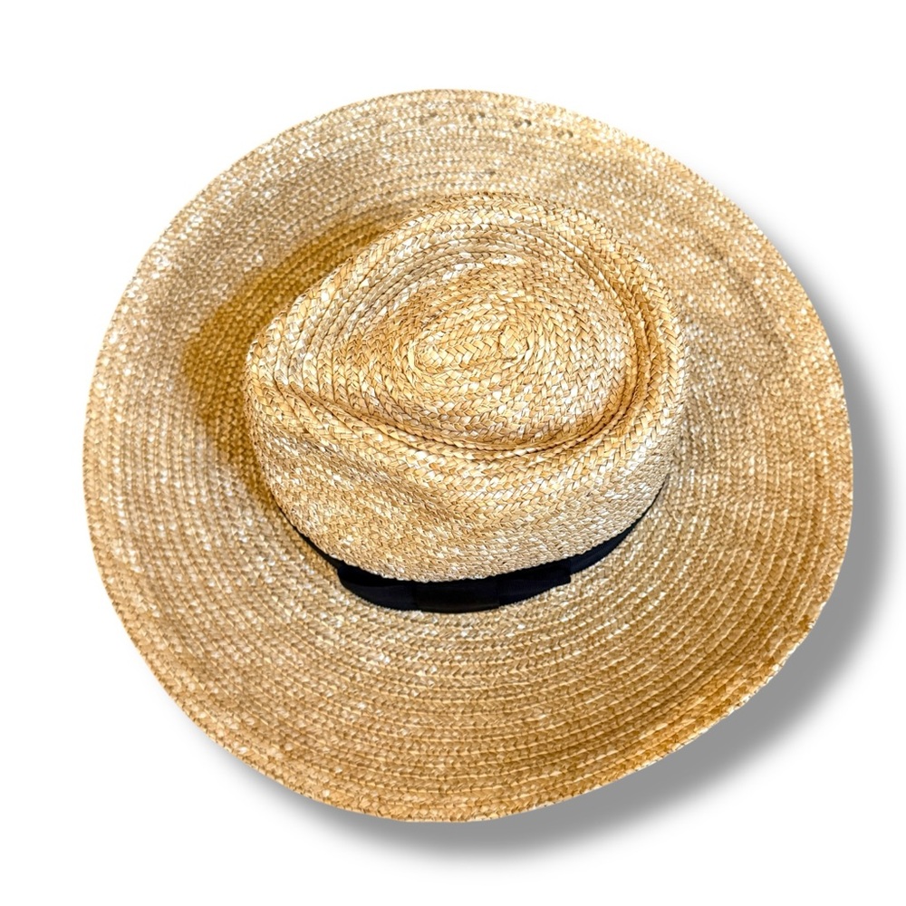 Brixton Straw Boater Hat Women’s Size Small Wide Brim Black Band Summer - Picture 2 of 7